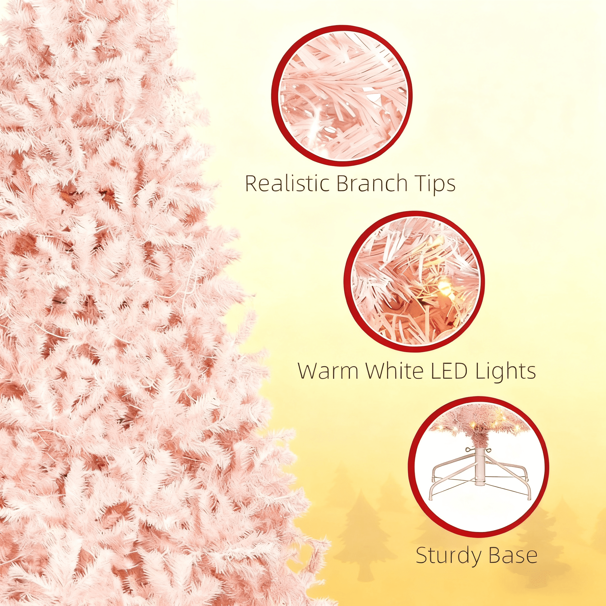 7.5ft Prelit Pink Christmas Tree 1346 Tips 500 Warm White LED Lights Metal Stand Indoor Decor