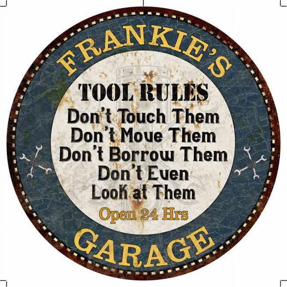 FRANKIE'S Garage Rules 14" Round Metal Sign Garage Wall Decor 100140015401