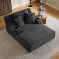 thumbnail image 4 of Leumius Oversized Chaise Lounge Chair Indoor,Cloud Plush Corduroy Upholstered Sofa Bed with Cupholders,Deep Seat Boneless Sofa with Pillows for Living Room Bedroom, No Assembly Required,Dark Gray, 4 of 9