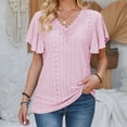 thumbnail image 4 of Fgnfyis Women'S T-Shirts Lace Collar Flutter Sleeve Casual Blouse Loose Fit Summer Basic Tee Top Womens Short Sleeve Tops Red S, 4 of 5