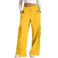 thumbnail image 3 of Women's Wide Leg Cargo Pants Adjustable Drawstring Waist Casual Lounge Trousers with Pockets Oversized Streetwear Comfort Fit Yellow S, 3 of 8