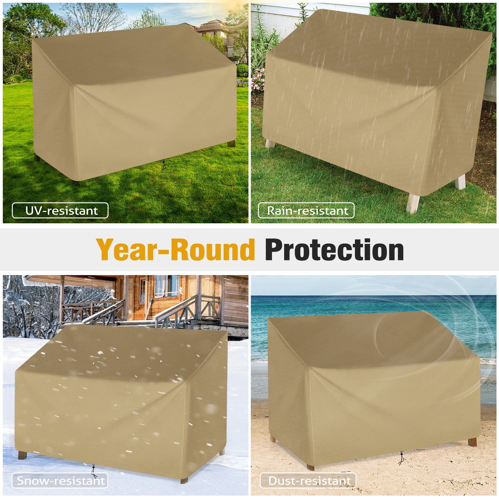 Outdoor Bench Cover, 600D Waterproof Sofa Cover, Heavy Duty Patio Bench Couch Furniture Covers 2-Seater, All Weather Resistant, 53L x 26W x 35H inches