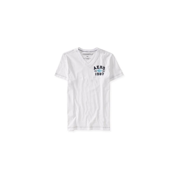 Aeropostale Hombres NY 1987 Embellecido Camiseta, Blanco, X-Small Aeropostale Camiseta adornada