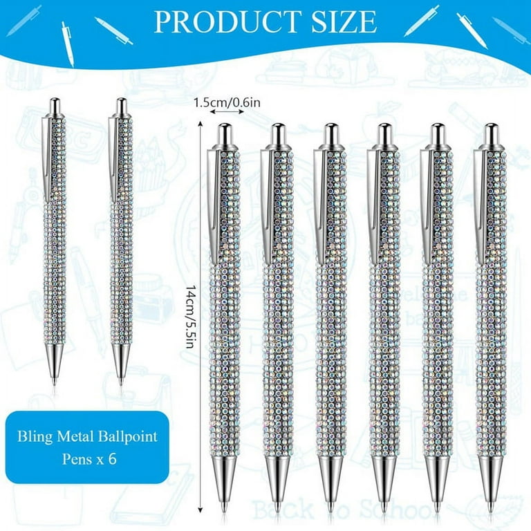 Big Crystal Diamond Pen Metal Black Ink Ballpoint Pens for Office School  6pcs