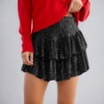 thumbnail image 2 of DHFJKG Womens Glitter Tiered Skirts Sparkling Solid Color Pleated Mini Skirt Sexy Y2K Clothes Stylish Skirt, 2 of 4