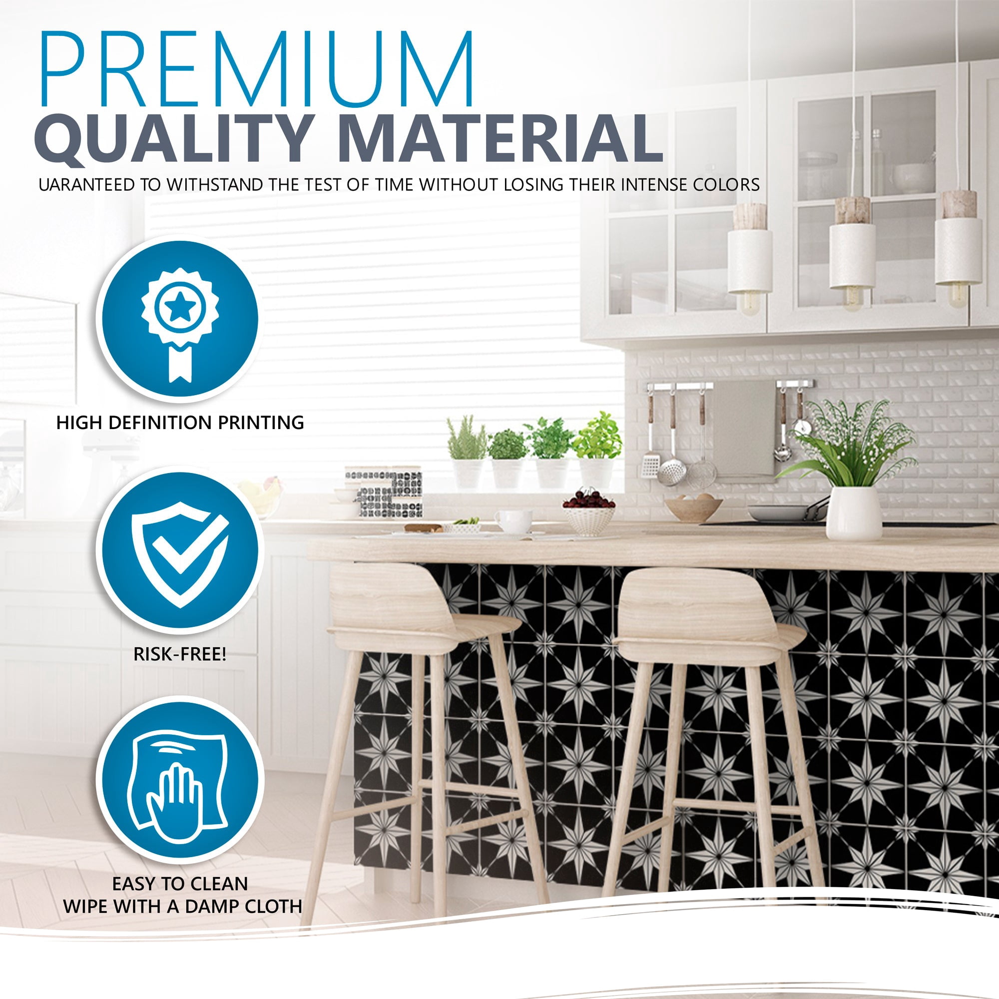 Mi Alma Peel and Stick Star Shaped B66 Backsplash Vinyl Tile Stickers, Black, 8" x 8" (24-Pack)