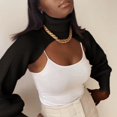 thumbnail image 2 of Jersey de punto de manga larga con cuello la moda para mujer, Top corto con cuello Halter Negro Yuyangstore Tops de suéter de punto jersey, 2 of 6