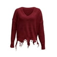 thumbnail image 7 of Women's Fashion Tassel Ripped Solid Color Knitted Round Neck Pullover Sweater for Fall and Winter, Stylish and Unique, Perfect for Fashionable Wear,Wine,Size S, 7 of 7