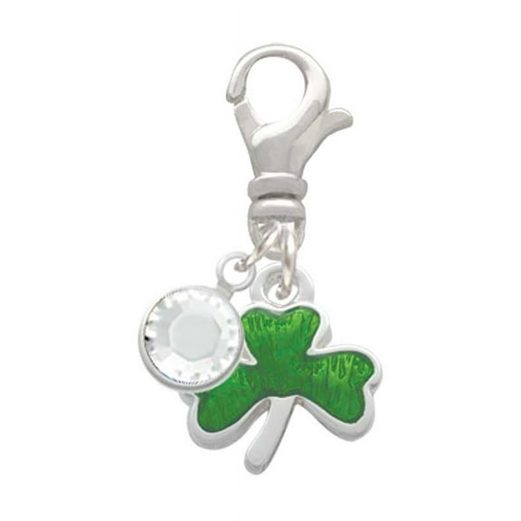 Delight Jewelry Silvertone Translucent Green Shamrock - Silvertone Clip on Charm with Clear Crystal Drop