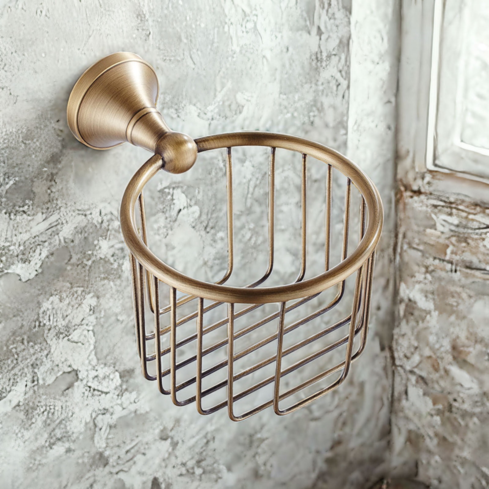 Retro Metal Toilet Paper Holder - Wall Mounted Wire Basket Design with Rust-Resistant Finish, Space-Saving Tissue Roll Storage Rack for Bathroom, Vanity or Powder Room