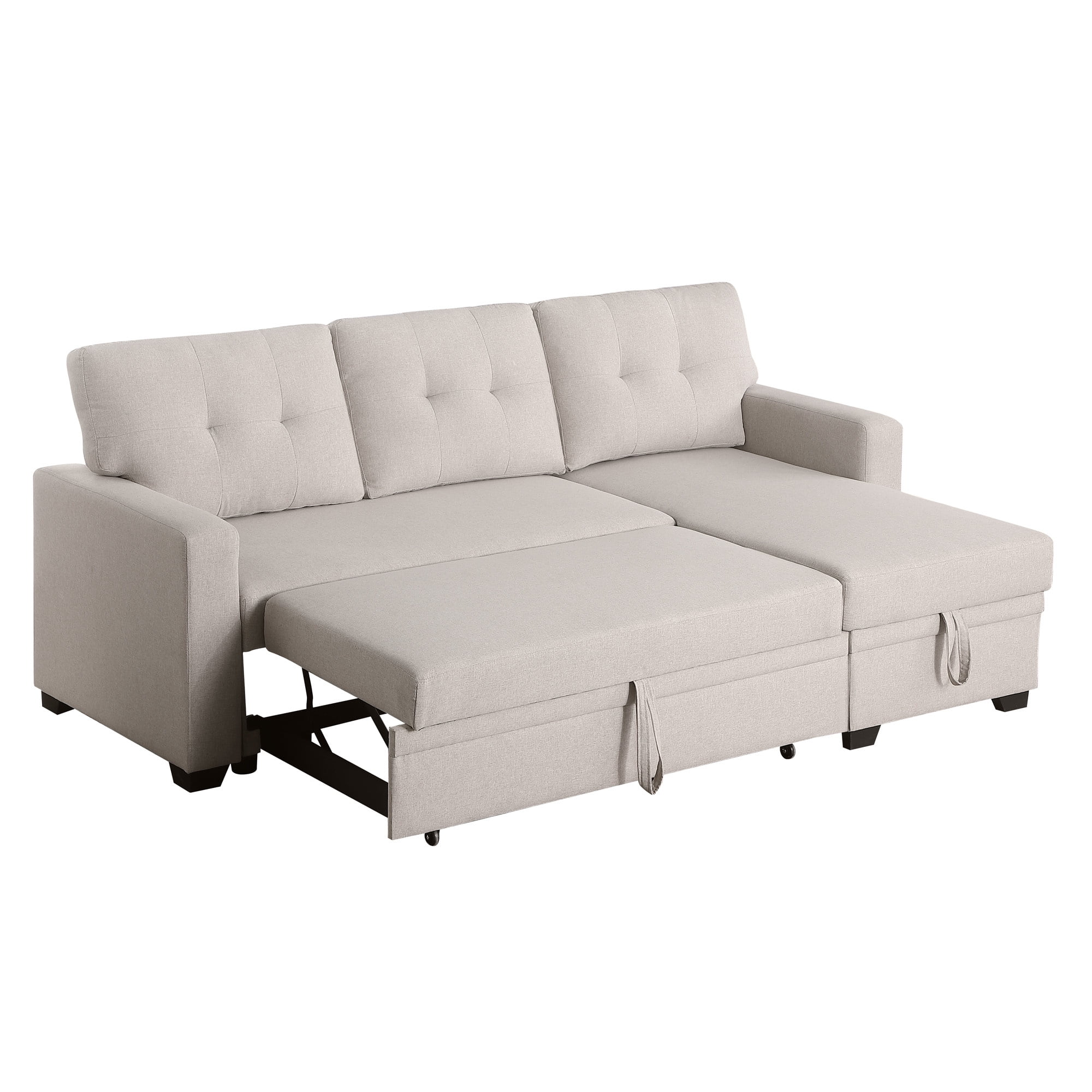 Aukfa 83" Sofa Bed, Sleeper Sofa, Pull Out Bed w/ Storage Chaise for Living Room, Linen, Beige
