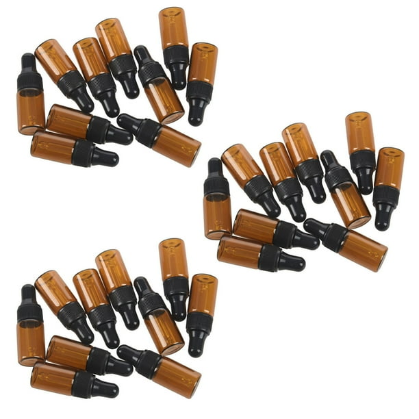 30Pcs 3Ml de Gotero de Vidrio Marrón Vacías con Pipeta para Aceite