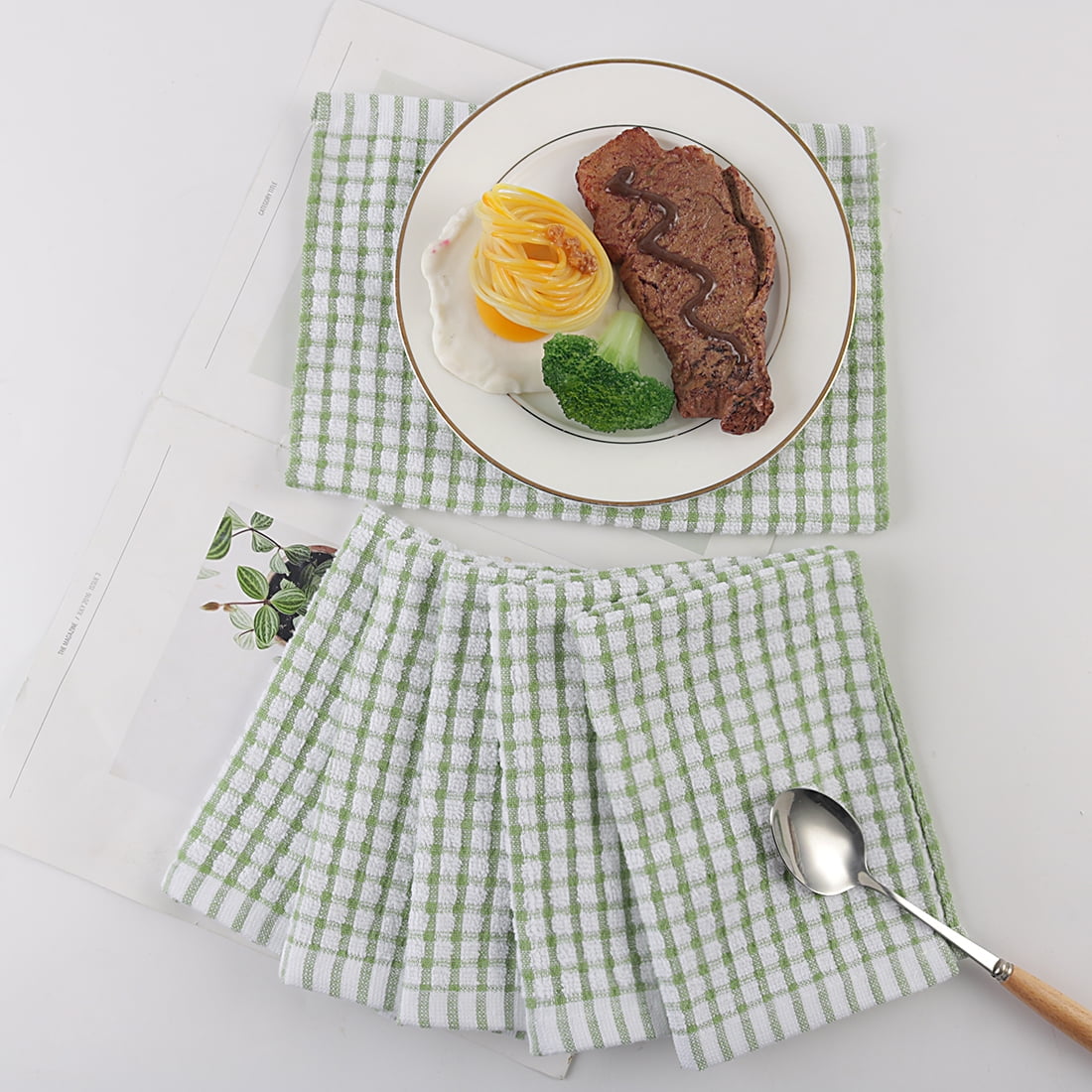 Unique Bargains Cotton Absorbent Kitchen Dish Cleaning Towels Green