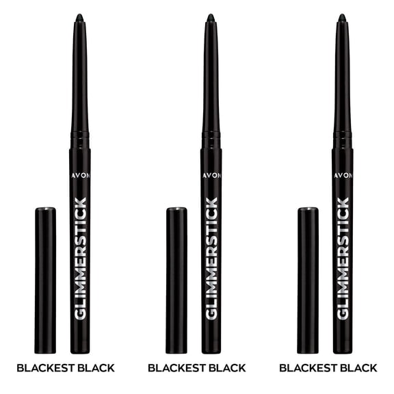 Avon Ultra Colour Glimmerstick Retractable Eyeliner, Blackest Black, Waterproof & Smudge-Proof Glide-On Eye Makeup, Set of 3, 0.01 oz / 0.28 g Each