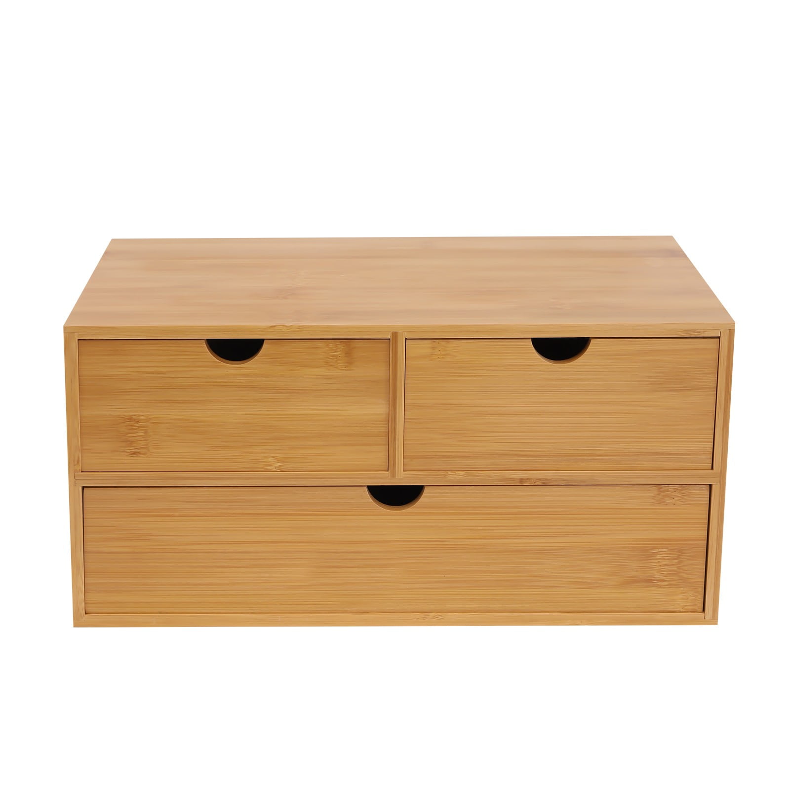Natural Bamboo Desk Organizer with 3 Drawers - No-Assembly Desktop Storage for Home & Office