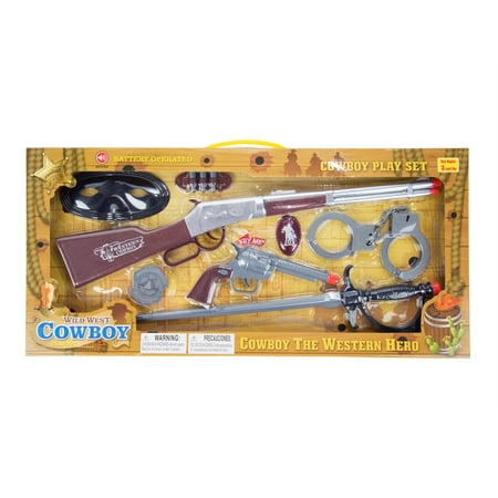 Masked Wild West Hero Cowboy Pretend Play Set with Toy Guns, Handcuffs, Swords, and
