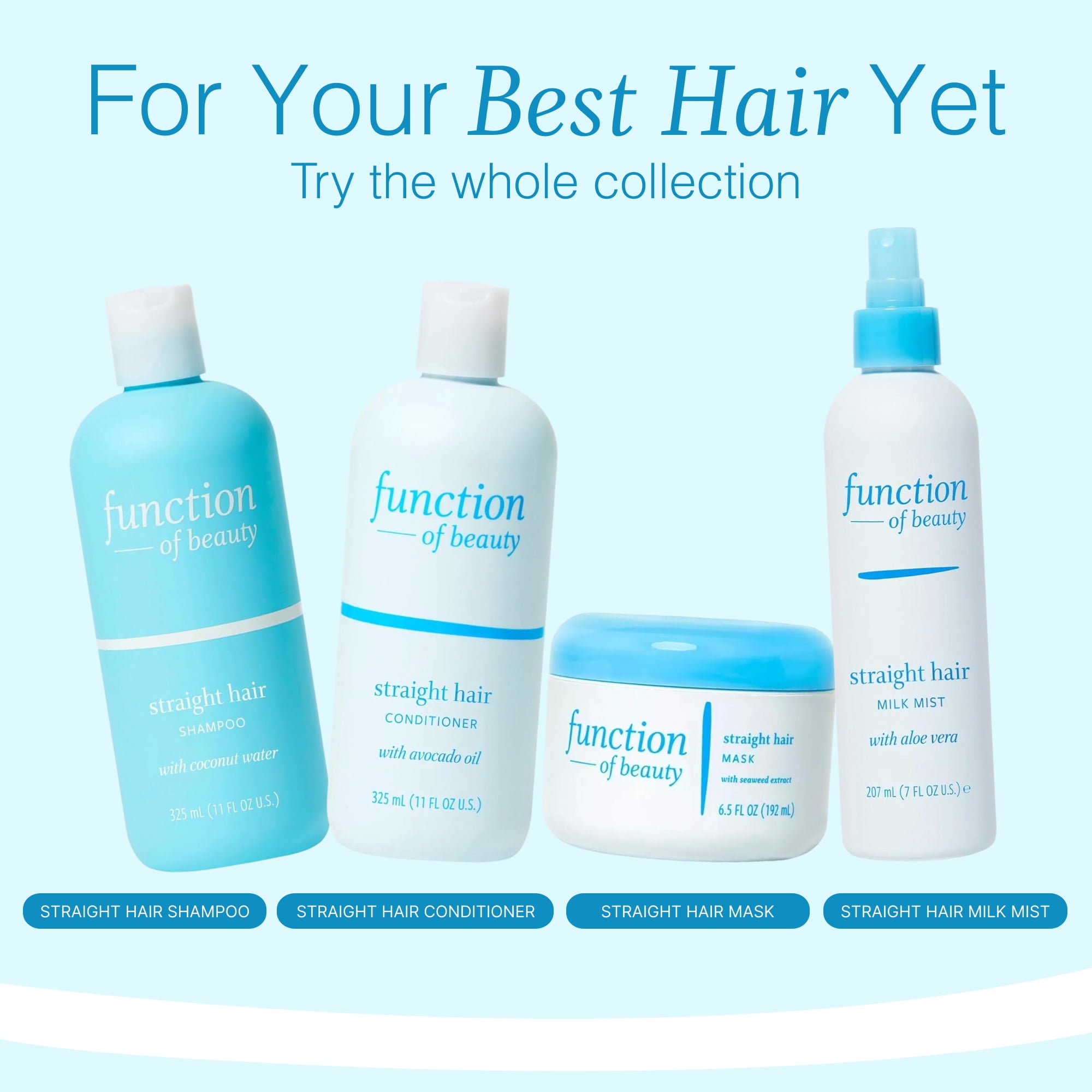 Function of Beauty Custom Straight Hair Shampoo Base with Coconut Water, 11 fl oz