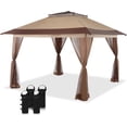 thumbnail image 3 of Only Choice 11 x 11 Ft 2-Tier Soft Top Pop up Gazebo Canopy with Removable Zipper Netting and 4 Sandbags,Khaki, 3 of 5