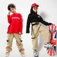 thumbnail image 5 of Rolanko Girls Cargo Pants for Kids Loose Streetwear Hip Hop Dance, 5 of 6