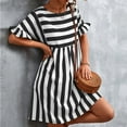 thumbnail image 5 of Kaemgyyd Fall Dresses for Women Casual Loose Crew Neck Ruffles Dress Short Sleeve Stripe Printing Flowy a Line Mini Dress, 5 of 7