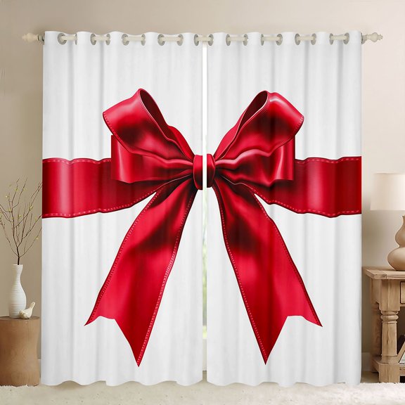 Feelyou Red Bowknot Ribbon Black Out Curtains, Princess Curtains Pack of 2 (42x63 Each)