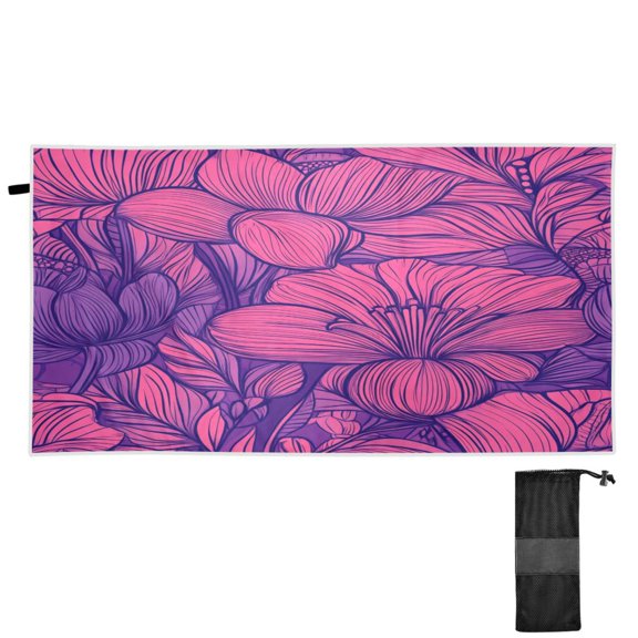 Floral Pattern in Pink and Purple Quick Dry Sand Resistant Beach Towel 30x60in Lightweight for Pool, Gym, Travel