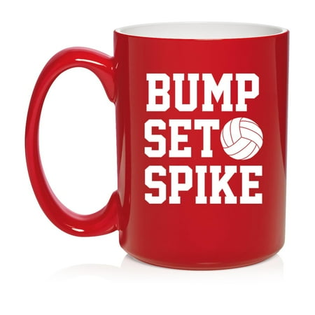

Bump Set Spike Volleyball Ceramic Coffee Mug Tea Cup Gift for Her Him Friend Coworker Wife Husband (15oz Red)