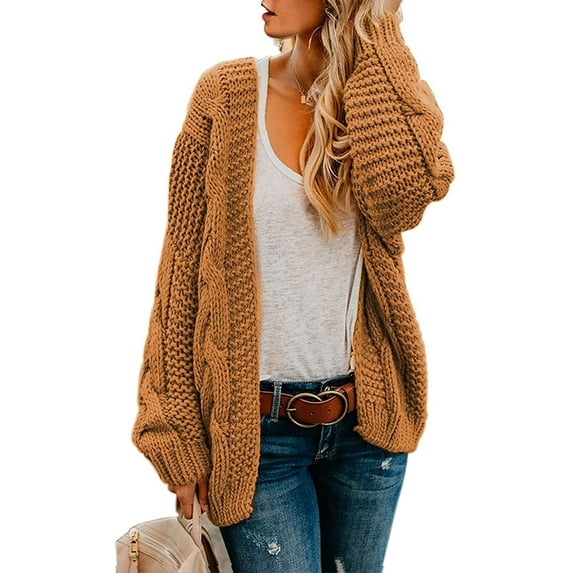 QWZNDZGR Womens Open Front Long Sleeve Chunky Knit Cardigan Sweaters Loose Outwear Coat