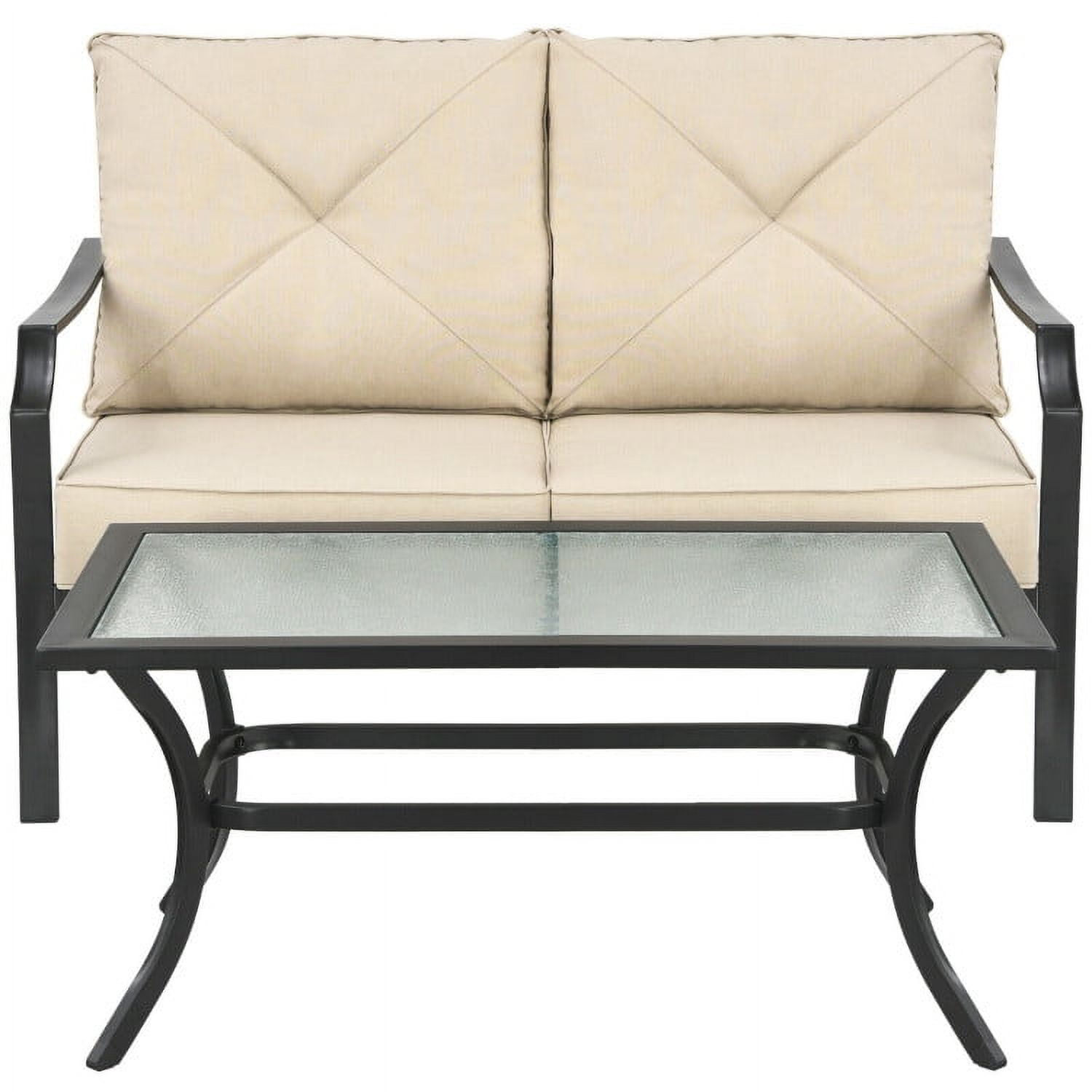 Aimee Lii 2 Pieces Patio Outdoor Cushioned Sofa Bench with Coffee Table, Outdoor Patio Furniture Sets, Beige Aimee Lii 2 Pieces Patio Outdoor Cushioned Sofa Bench with Coffee Table, Outdoor Patio Furniture Sets, Beige