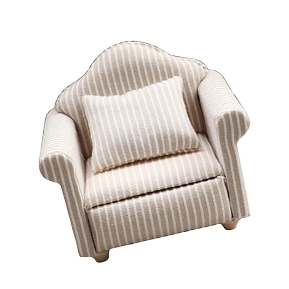Dollhouses Furnishings Loveseat Sofa Model for Living Room Couch Decoration Striped Sofa Craft Miniature Decors