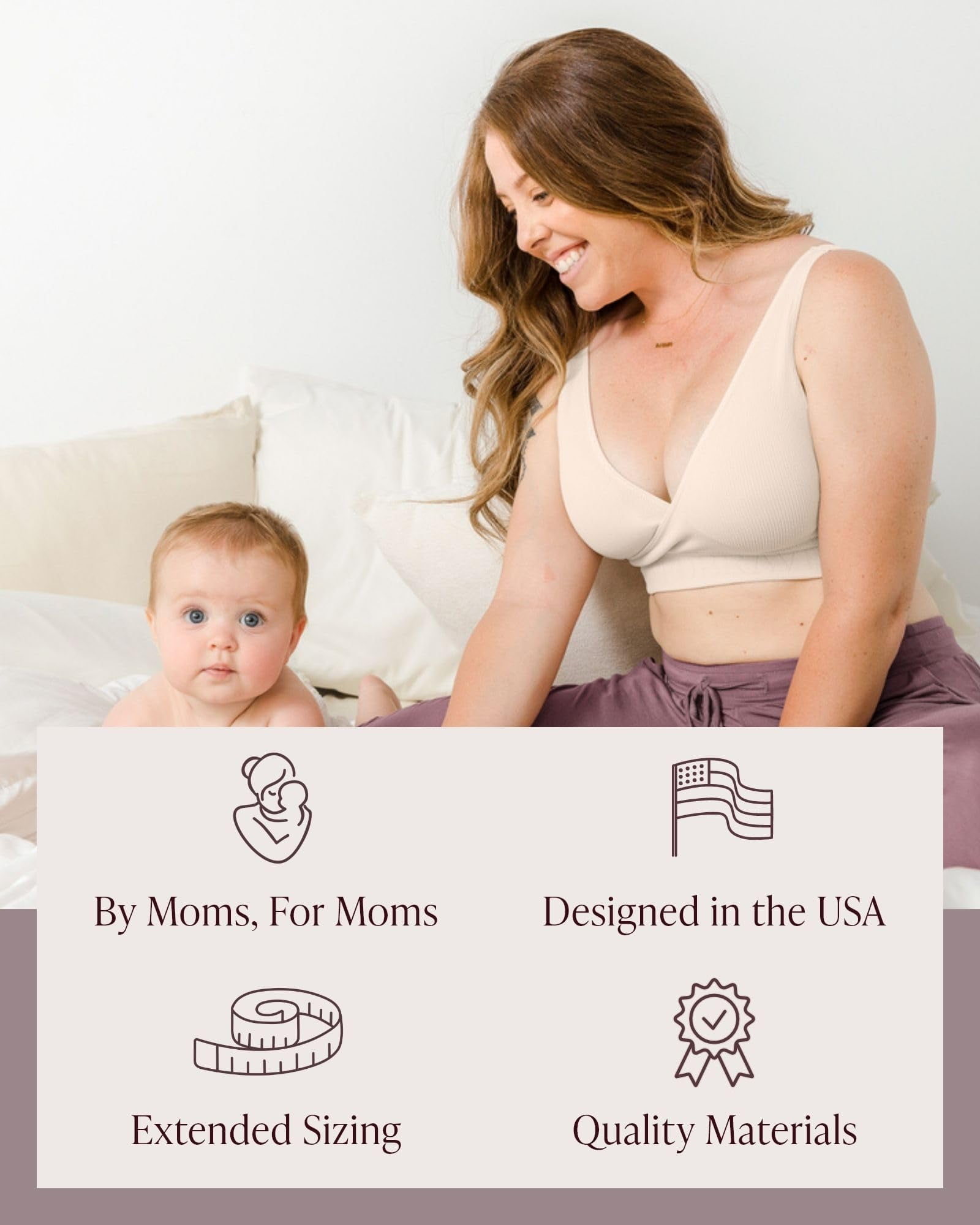 Kindred Bravely Sublime Adjustable Crossover Busty Nursing Bra | Wireless Maternity Bra for F, G, H, I Cups (Stone, Small-Busty)