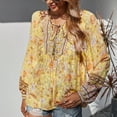 thumbnail image 4 of Lu's Chic Women's Long Sleeve Tops V Neck Blouse Bohemian Shirts Boho Summer Flower Flowy Print Swing Printed Drawstring Tshirt Yellow Small, 4 of 5