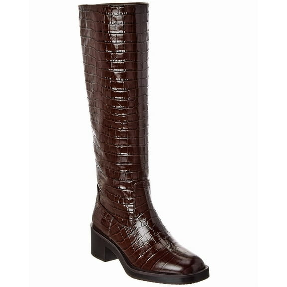 Stuart Weitzman Kaia Croc-Embossed Leather Knee-High Boot, 8, Brown