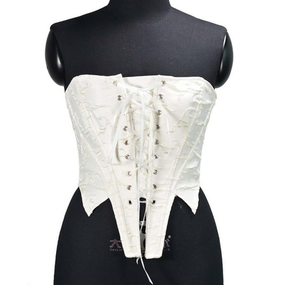 qolati Women Corset Tops Lace Sleeveless Strapless Crop Tank Top Medieva Halloween Lace Up Bustier Shapewear Top White L
