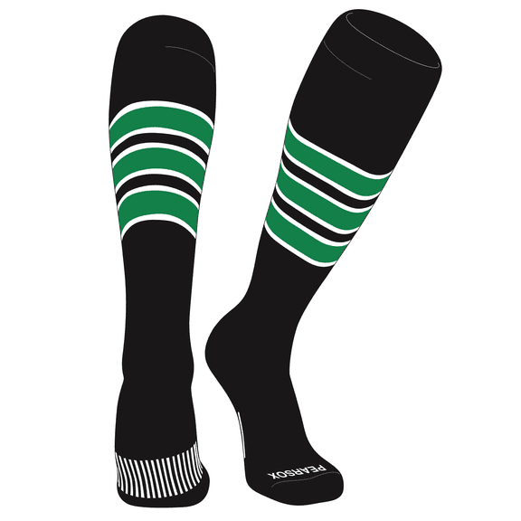 PEAR SOX Striped OTC Baseball, Softball, Football Socks (C) Black, White, Kelly Green (XS)