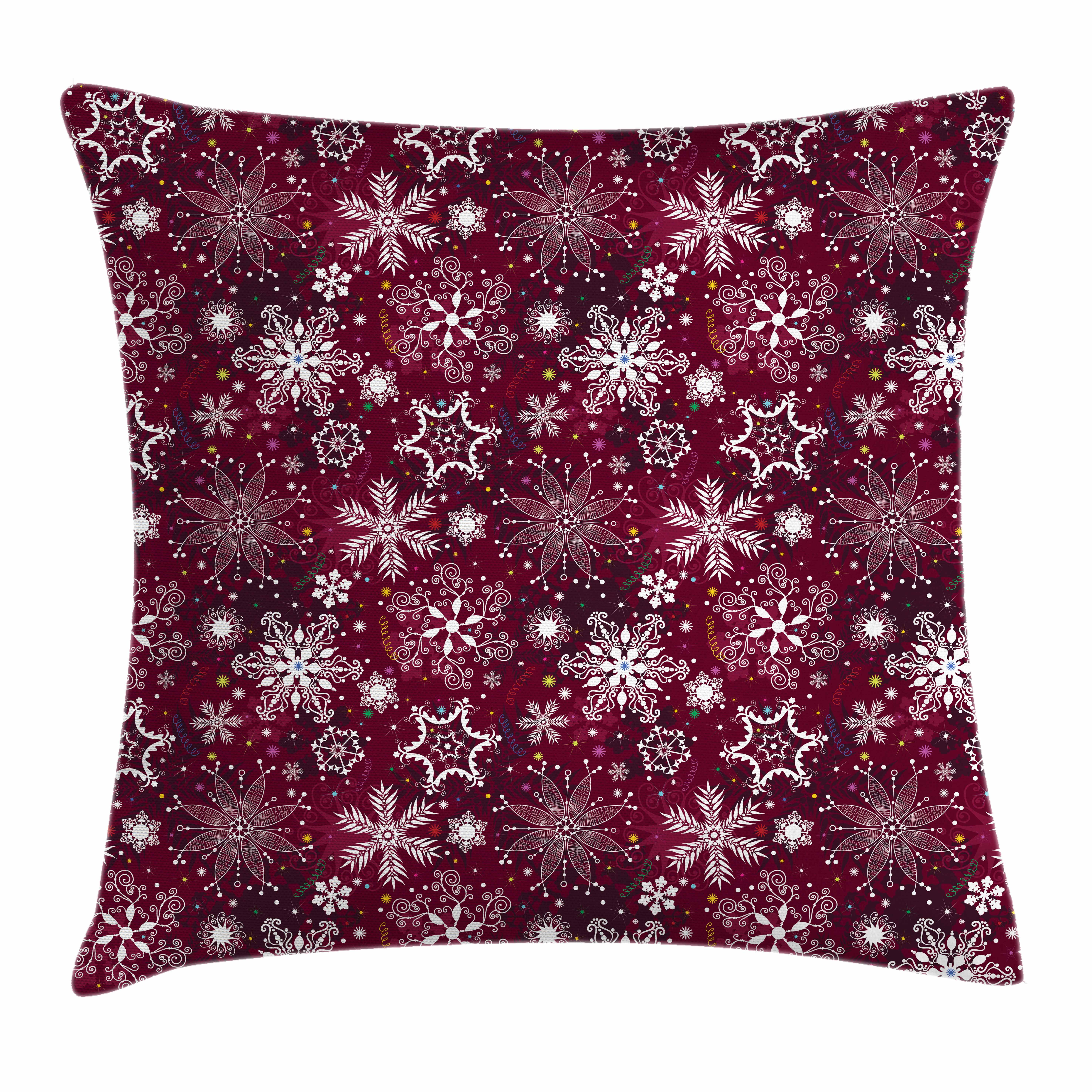 Snowflake Throw Pillow Cushion Cover, Colorful Festive Christmas