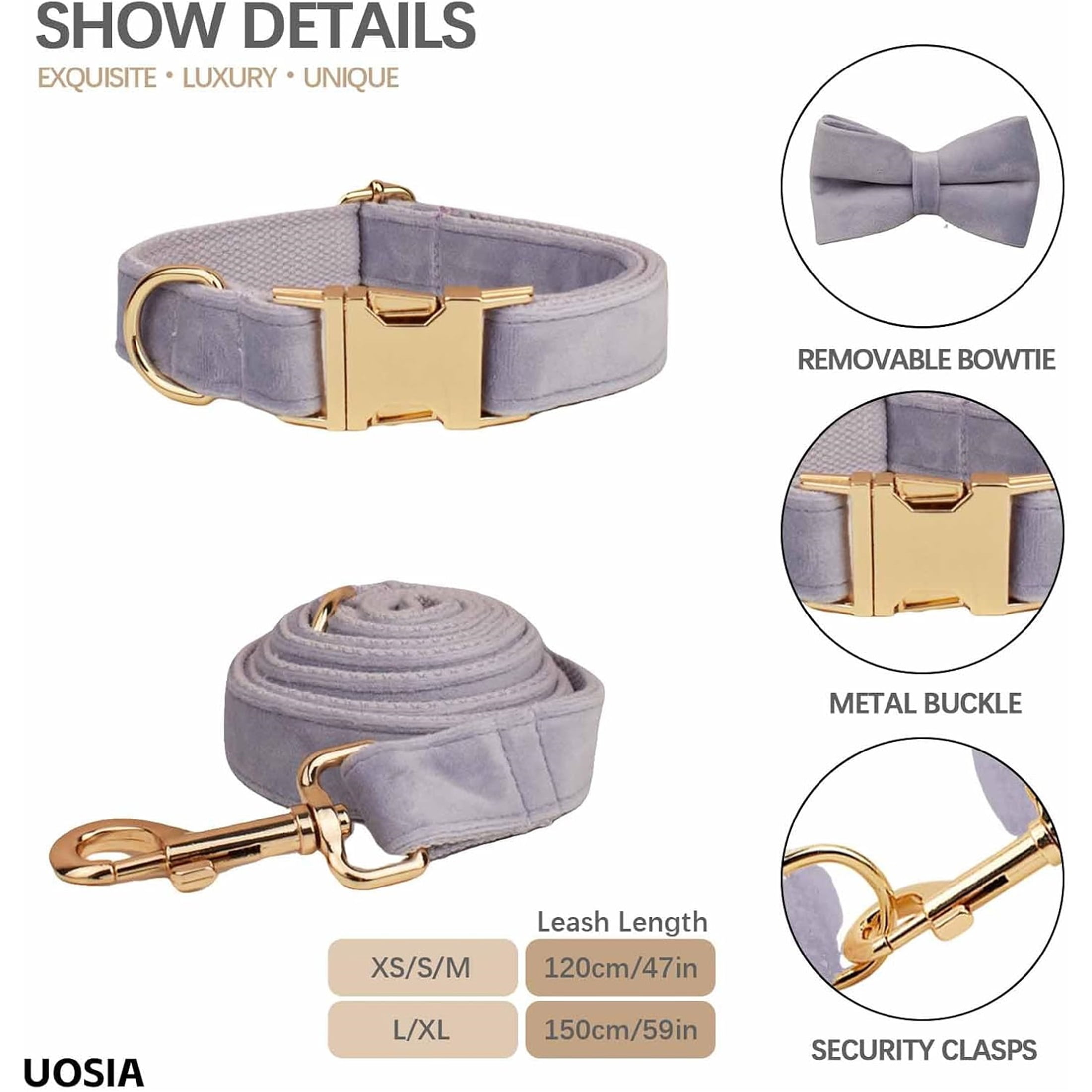 Collar & Leash Set with Metal Buckle No Pull Dog Harness,  Includes Flower，Bow & Poop Bag,Light Purple,S