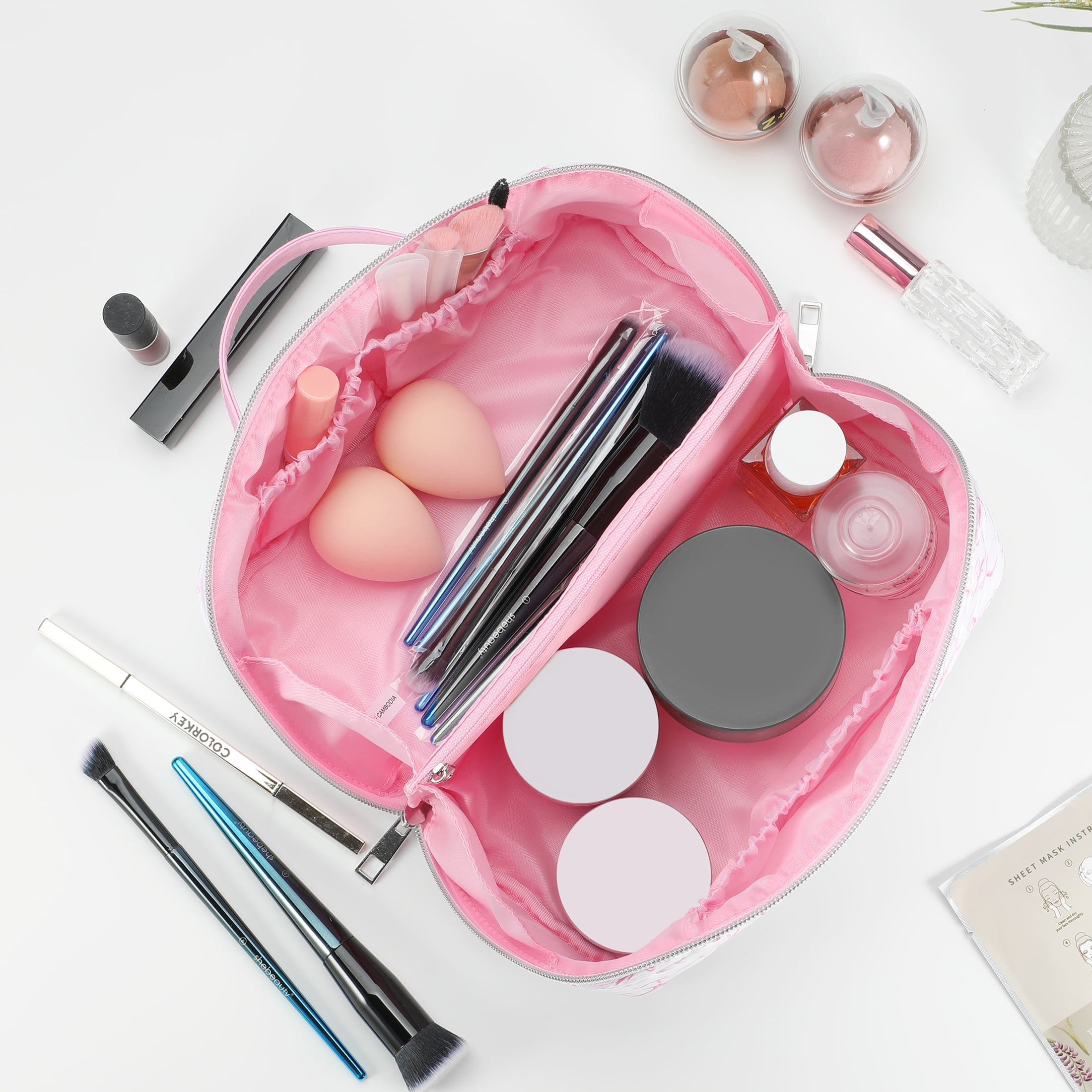 Cosmetic Bag for Travel and Makeup, Cosmetic Bag for Women Zipper Pouch Travel Cosmetic Organizer Travel Bags-Pink