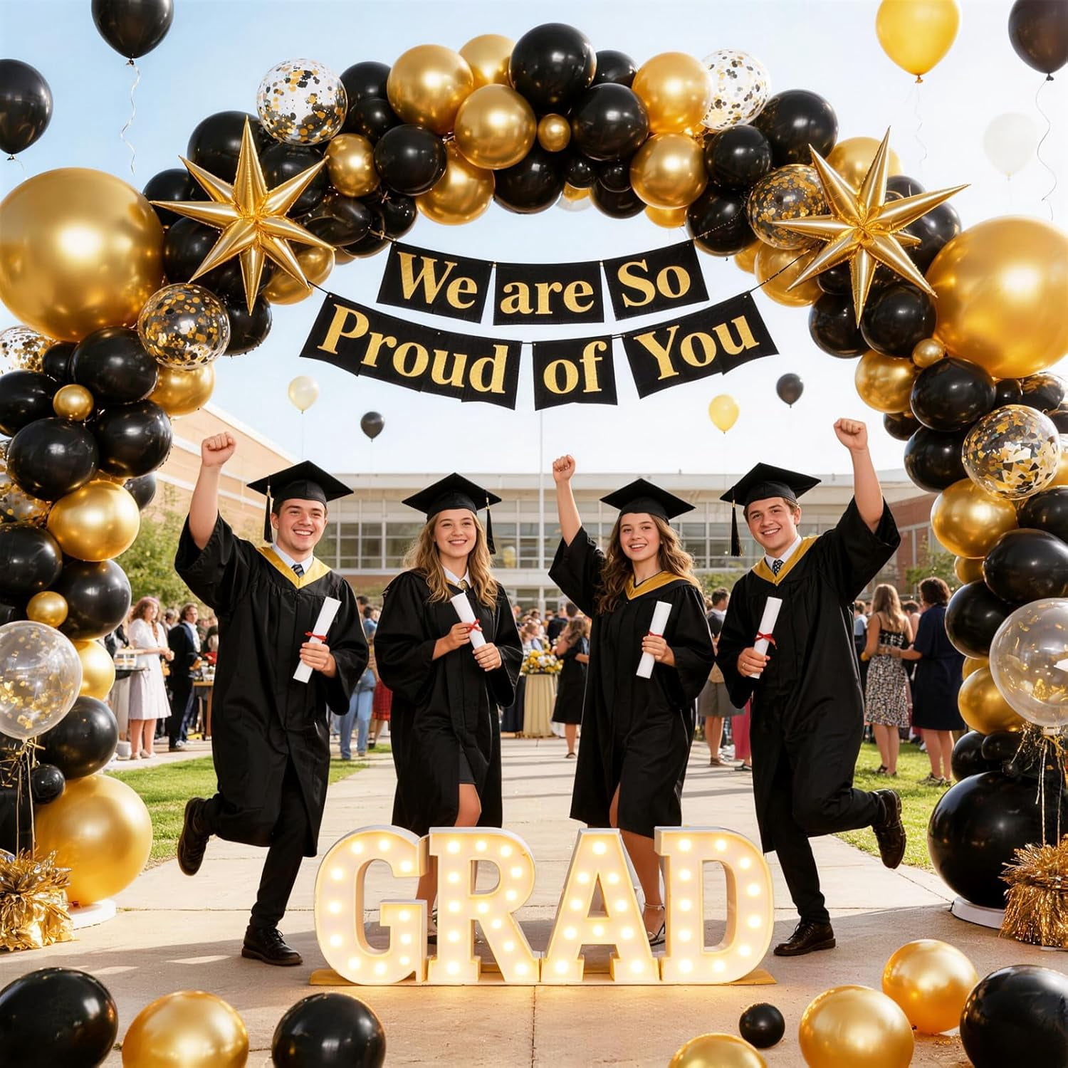 Black and Gold Balloons Arch Kit with Confetti for 2026 Graduation Decorations Class Grad Men Birthday Party Prom Retirement Masquerade Anniversary