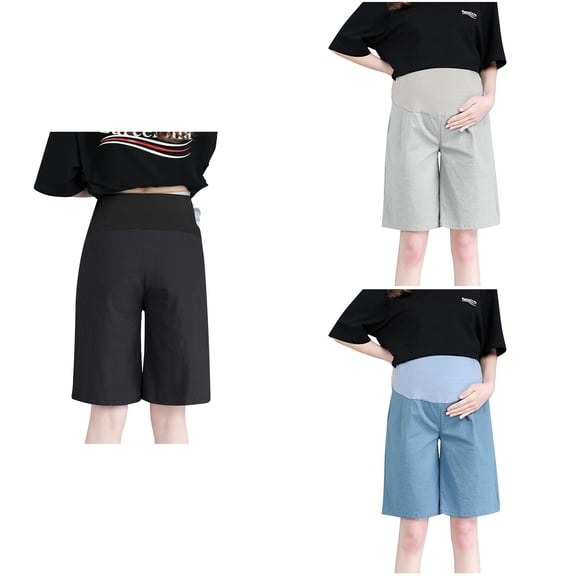 Loopsun Pants for Women, Maternity Shorts, Women's Linen Plus Size Loose Knee Length Pants Maternity Shorts Blue, XL