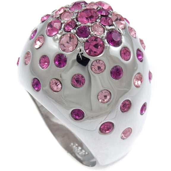 GIFTS INFINITY Pink Iced Polka-Dotted Rodhium Plated CZ Stone Ladies Ring (7)