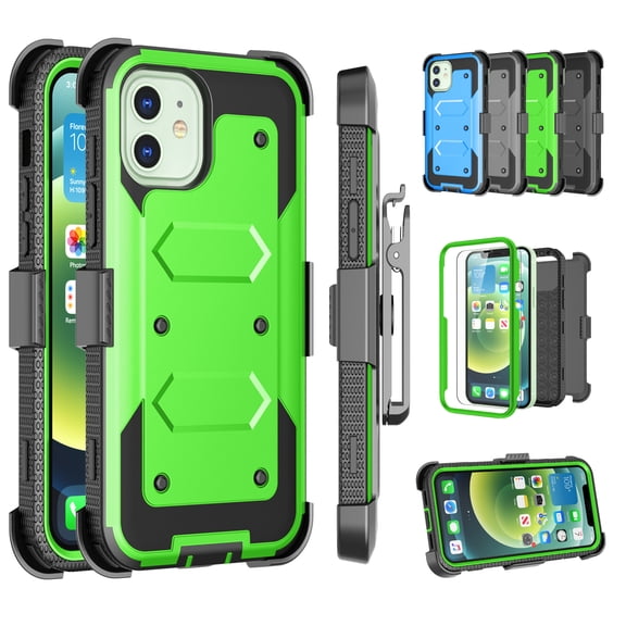 Apple iPhone 12 Pro Max Case, 6.7" Phone 12 Pro Max Clip Belt Holster, Takfox Shockproof Swivel Defender Heavy Duty Armor Protective Cases & 2 PCS Screen Protector with Kickstand Rugged Cover, Green