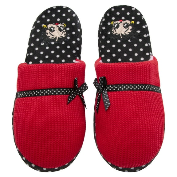 Women's Betty Boop Polka Dot Red and Black Slippers, Large(9-10)