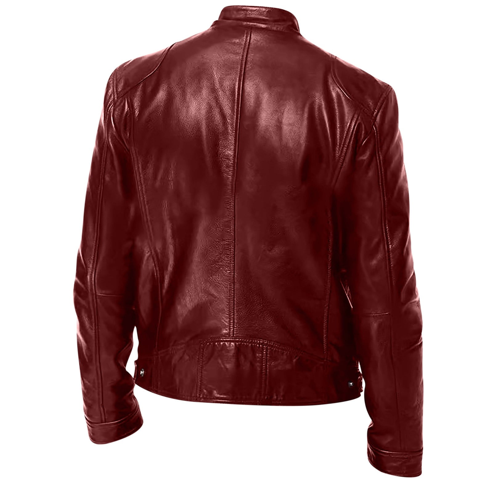 BLTIBY Mens Leather Jacket Fall Winter Solid Color Stand Collar Vintage Motorcycle Biker Jackets Long Sleeve Casual Coat Outwear with Pockets Wine M