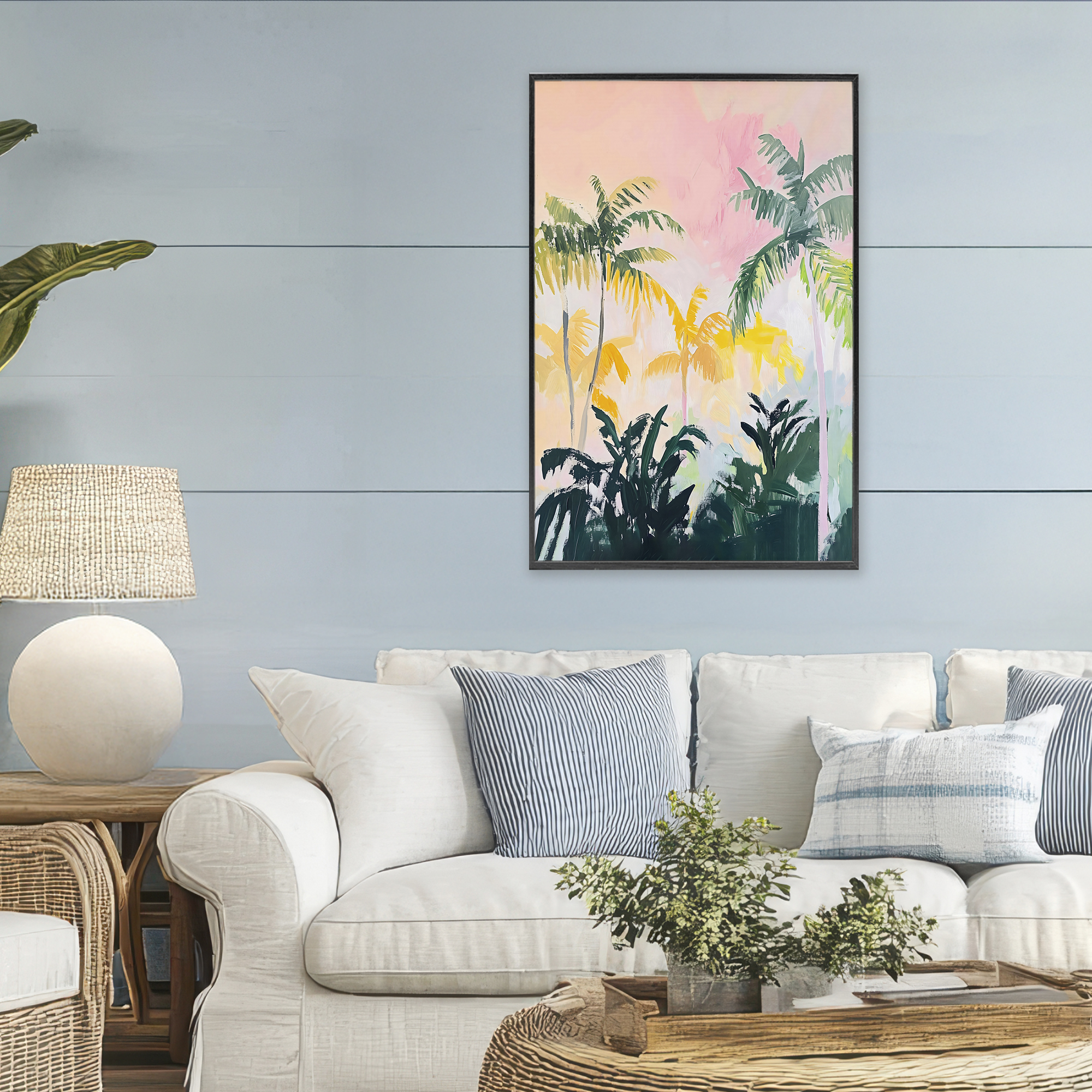 Stupell Industries Pastel Palms in Morning Glow Black Framed Giclee Art, design by The Prints Vibe