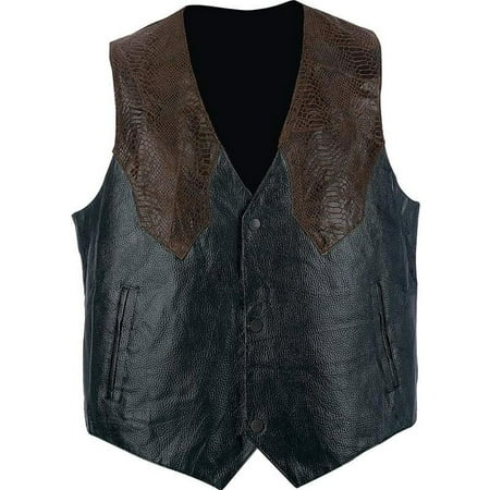 Motorcycle Style Black Leather Vest Biker Vest Pebble Grain Genuine Leather Faux Snakeskin Motorcycle Western Style (S) ()