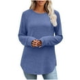 thumbnail image 2 of EchfiProm Womens Light Blue Shirts Tunic Winter Tops Crew Neck Blouse Relaxed Fit Solid for Women Long Sleeve, 2 of 7