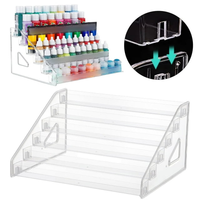 WHEANG 6 Layer Acrylic Paint Organizer & Brush Holder Design Easy Assembly Protective Storage Rack For Craft Hobby