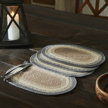 VHC Brands Braided Cotton Placemat 10x15 Set of 4, Cotton Dining Room, Kitchen Placemat, Dining Table Placemats, Woven Place Mat, Finders Keepers Collection, Oval 10x15, Ash Grey