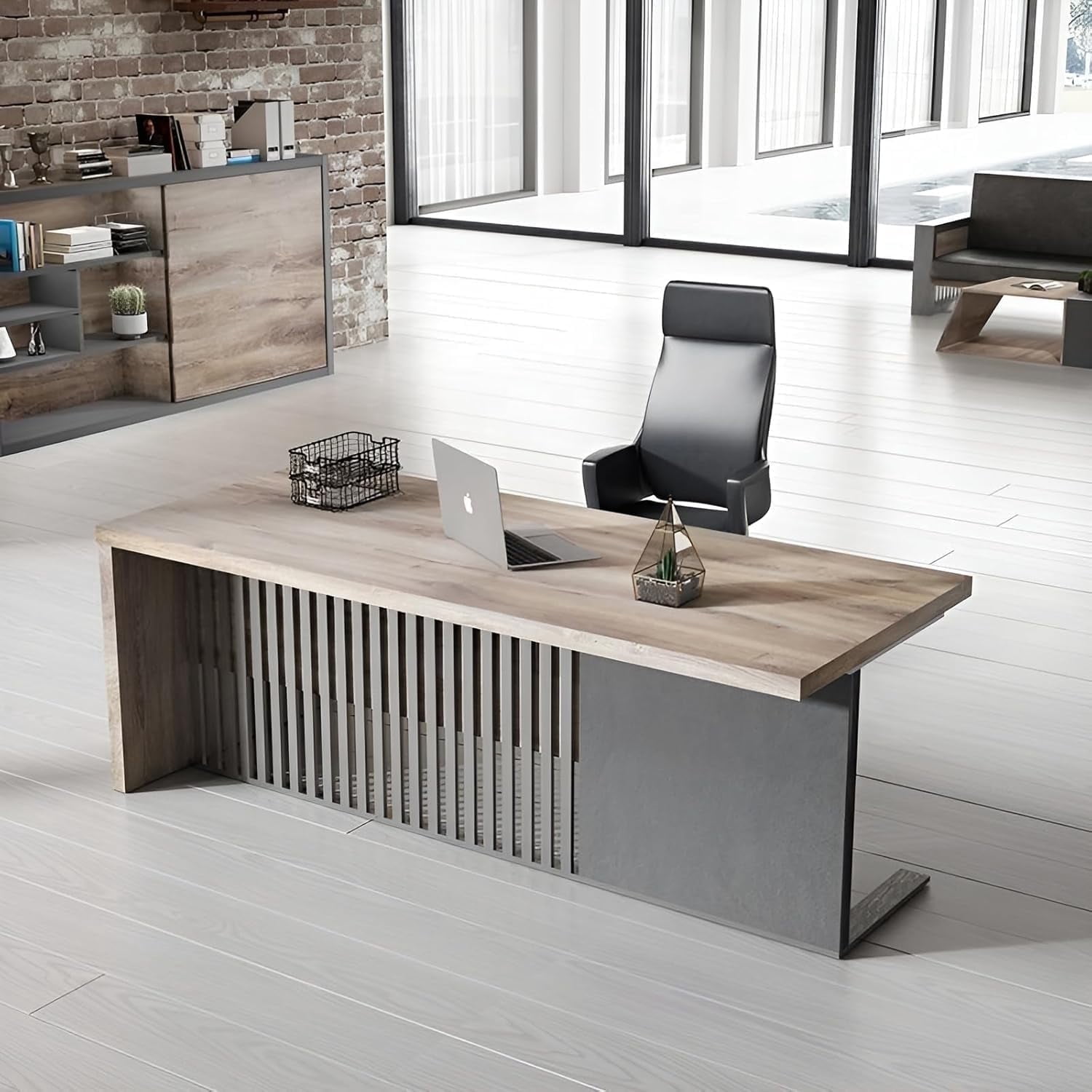63" Executive Office Desk with Cable Box & Stainless Steels Sturdy Frame